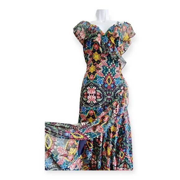 Rebecca Minkoff Jessica Ruffle Floral Midi Wrap Dress S Black Multicolor NWT - Picture 8 of 16